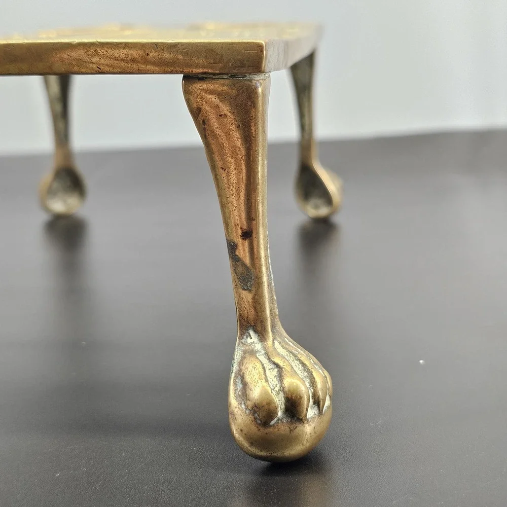 19th Century Victorian trivet, brass, bronze, galeon ship design, claw foot legs